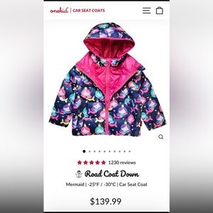 Onekid Road Coat Down Carseat Safe Coat Sold Out Mermaid Print 2T